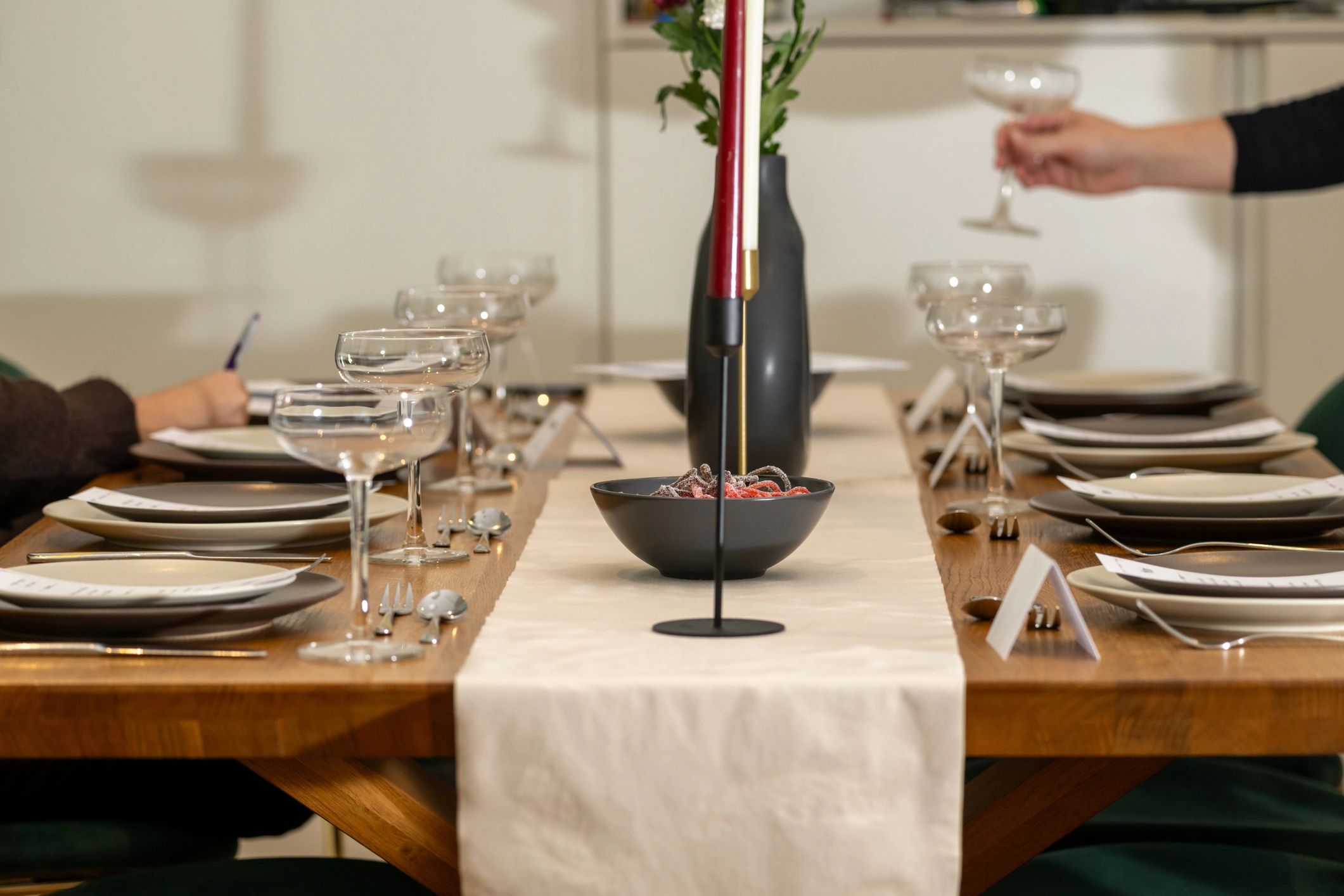 Formal table decor with glassware and candles